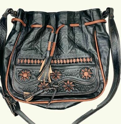 Large Moroccan Bag Black Leather