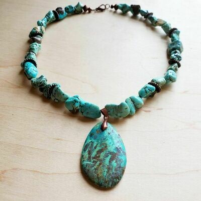 Chunky turquoise Necklace with Natural Teardrop Pendant