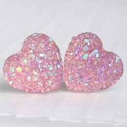 Pink opal druzy heart stud