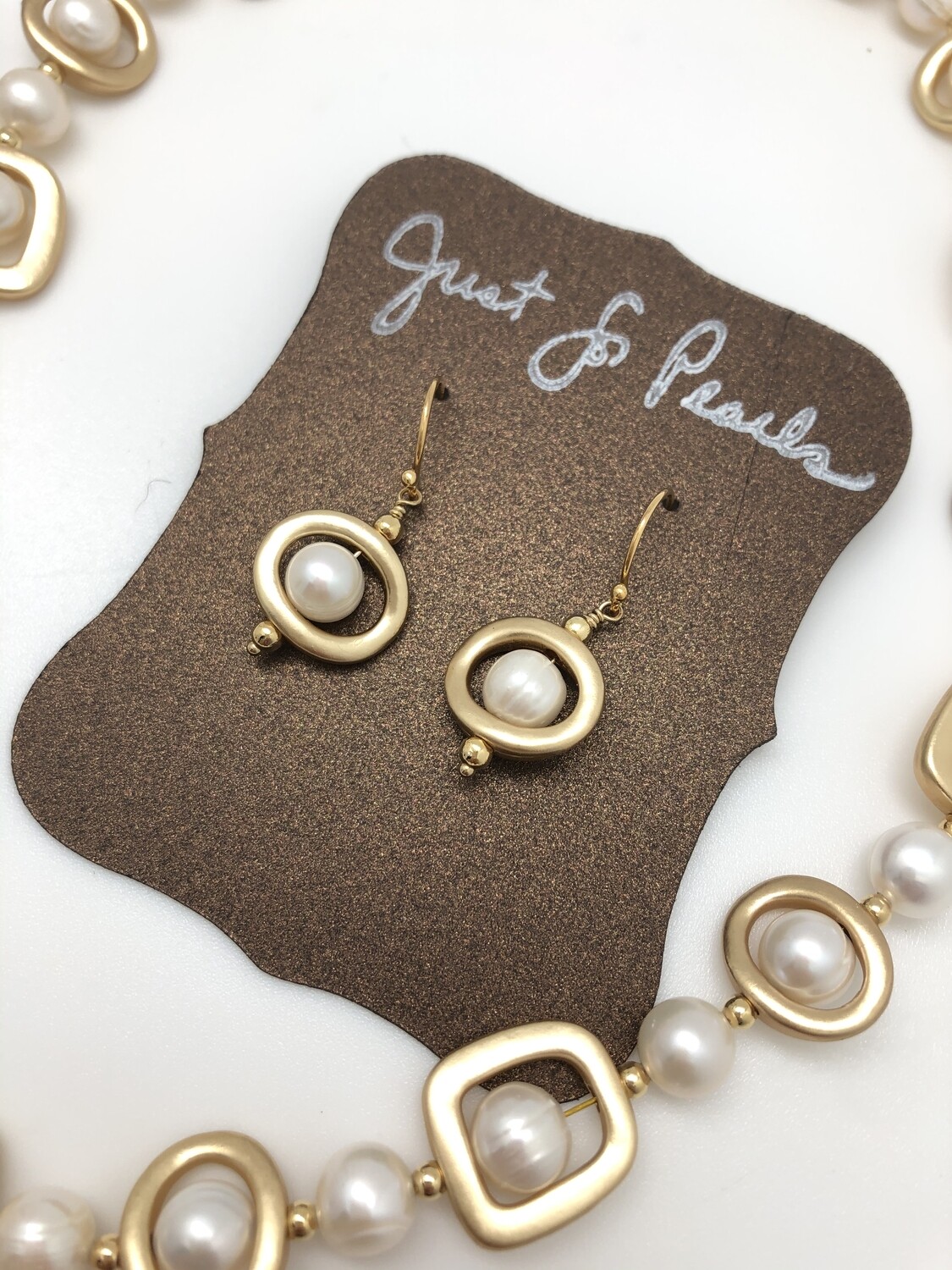 Pearls and Geometric gold shapes Earrings 