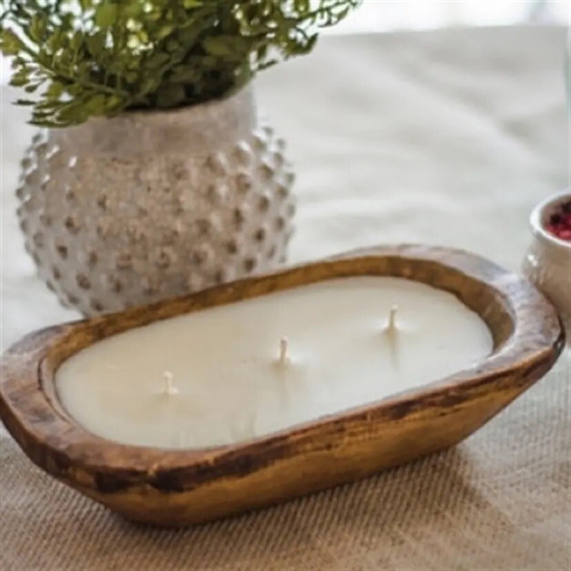 3 Wick Soy Candles in Wood Bowls