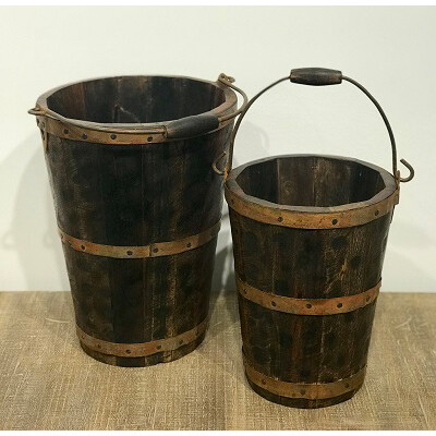 Solid wood Firehouse Buckets set of two