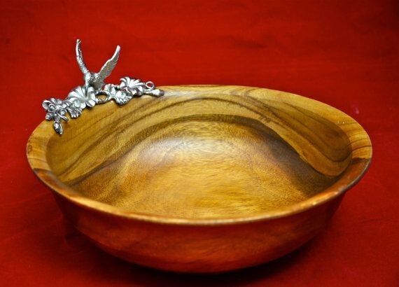 Acacia Footed Bowl with Humminbird