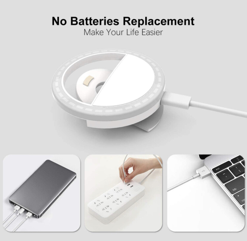 Portable Clip on Ring Selfie Light Flash with 36 Rechargeable LED for Phone Laptop iPad Photography(White) [Free Shipping]