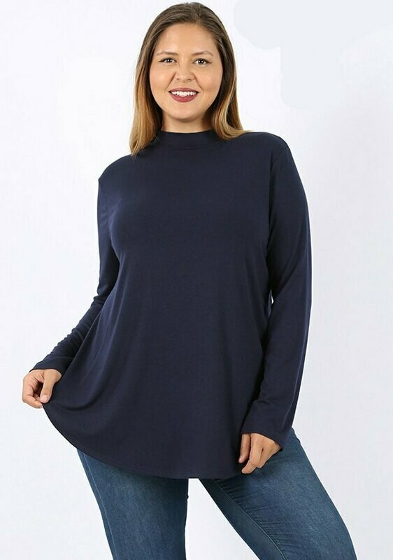 Long Sleeve Mock Neck Round Hem Top