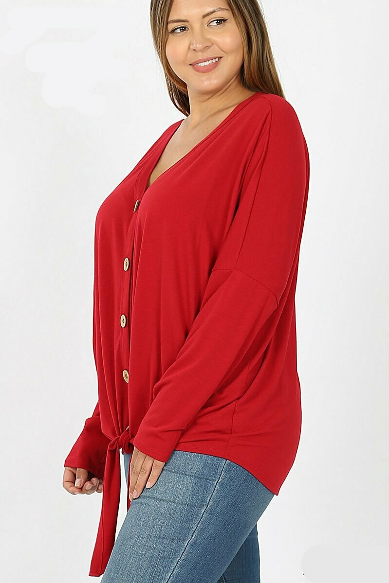Long Sleeve Button Down Tie Front Top