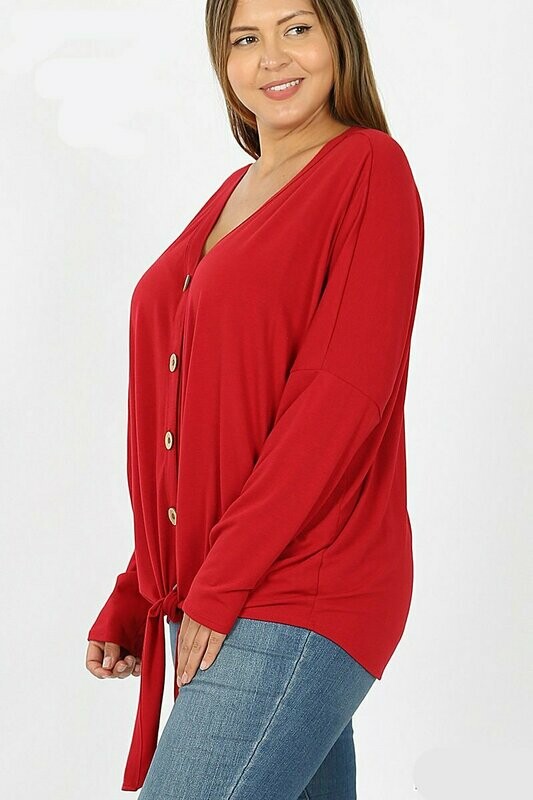 Long Sleeve Button Down Tie Front Top