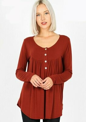 Henley Neck With Yoke Shirring Top