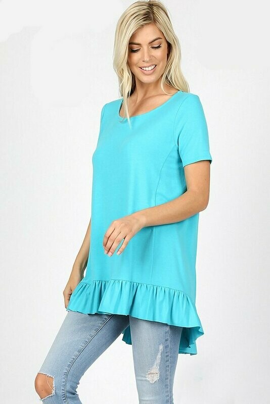 Short Sleeve Ruffle Hi-Low Hem Top