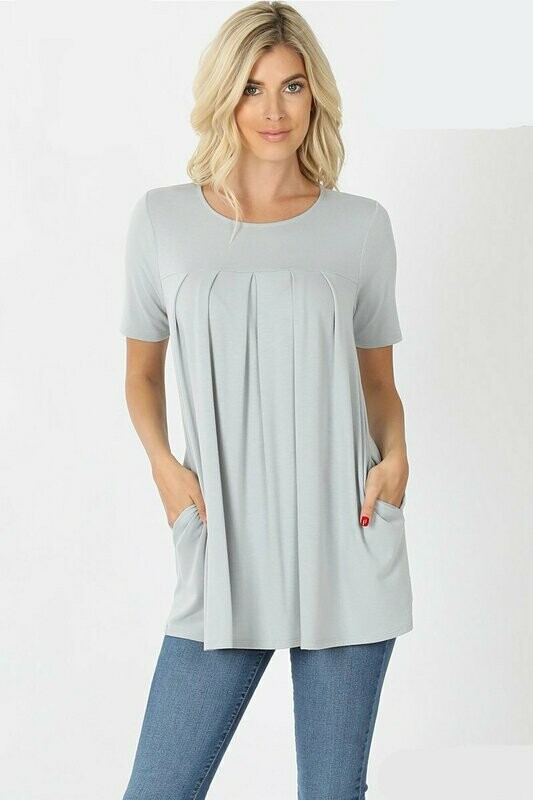 Short Sleeve Round Neck Pleated Top