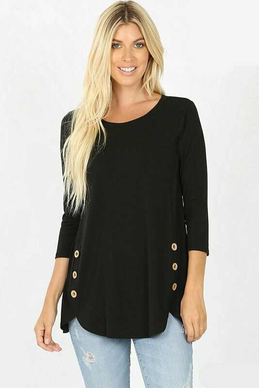 3/4 Sleeve Side Wood Buttons Top