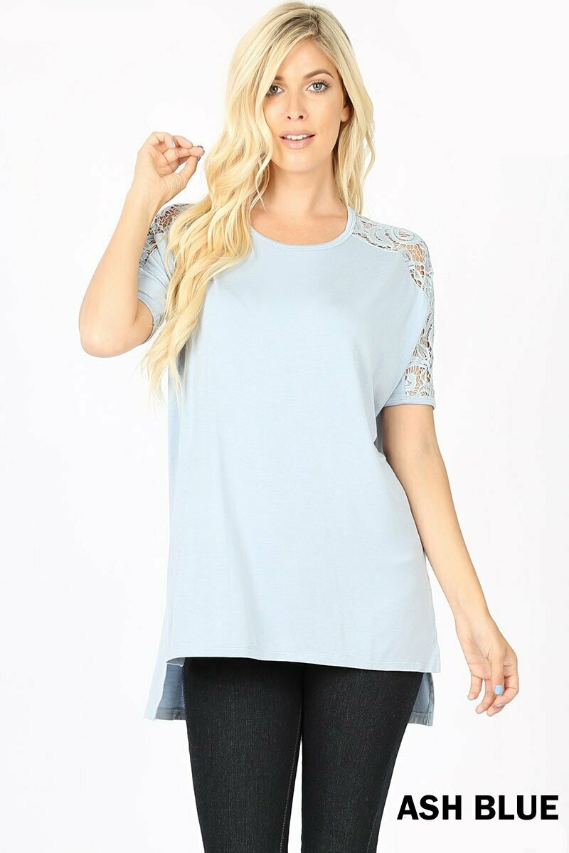 Lace Trim Side Slit High-Low Hem Top