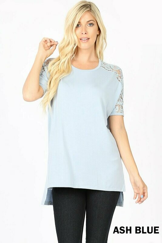 Lace Trim Side Slit High-Low Hem Top