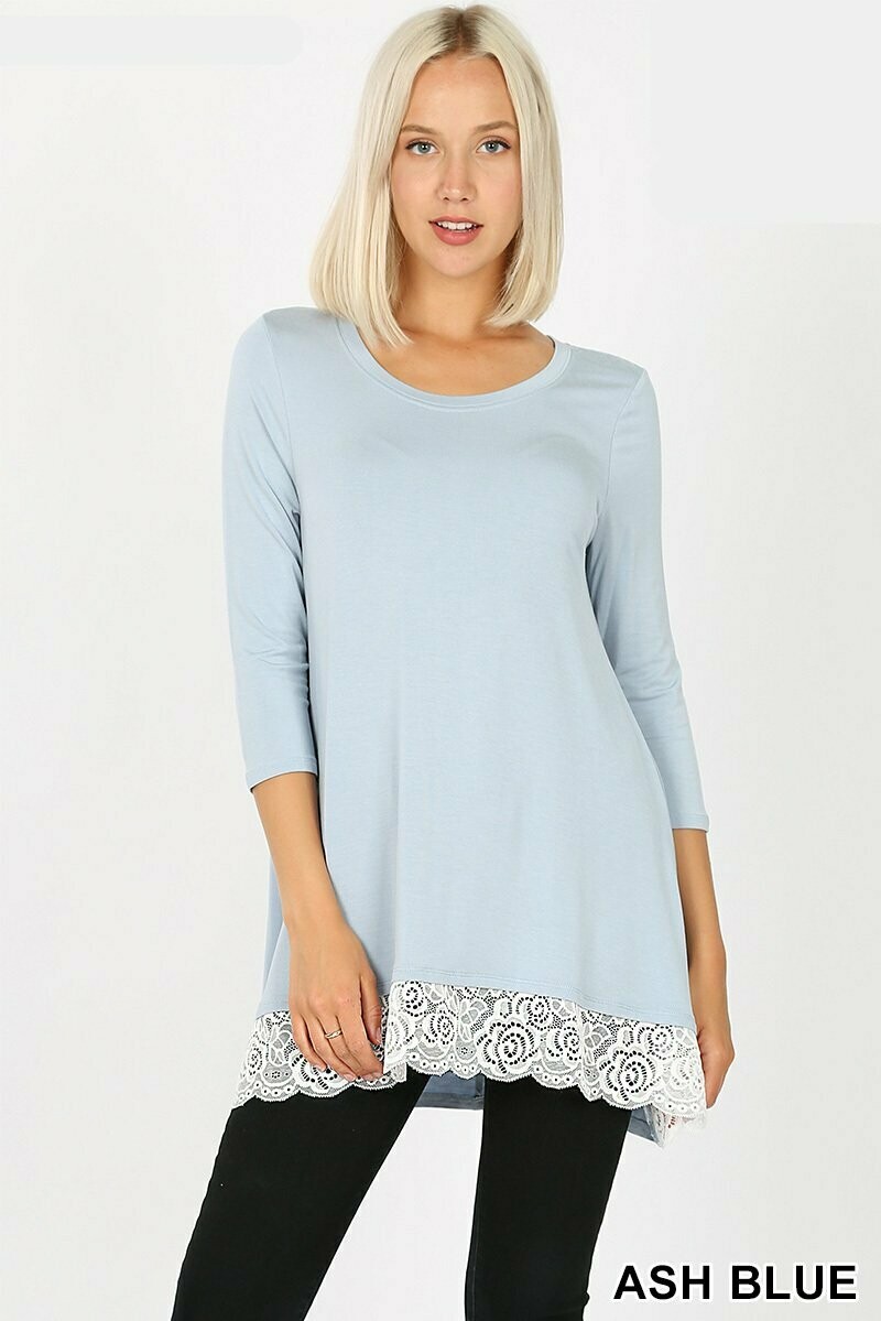 3/4 Sleeve Lace Hi-Low Hem Top