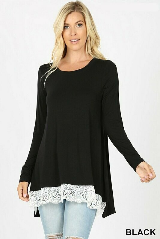 Long Sleeve Lace Hi-Low Hem Top