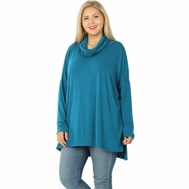 Cowl Neck Long Sleeve Hi-Low Top