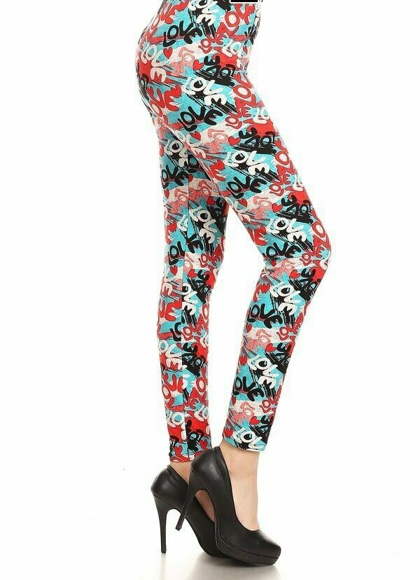 Buttery Soft Multi Color Love Printed Plus Size Leggings