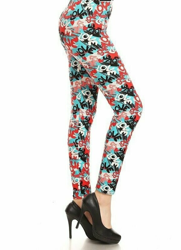 Buttery Soft Multi Color Love Printed Plus Size Leggings