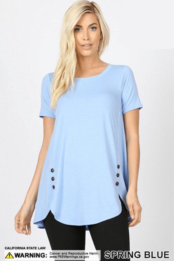 Short Sleeve Button Dolphin Hem Top