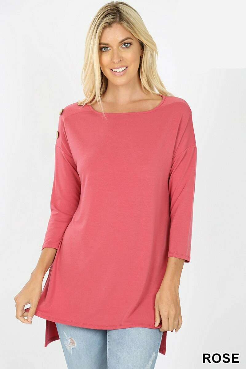 Single Shoulder 3 Wood Buttons Top