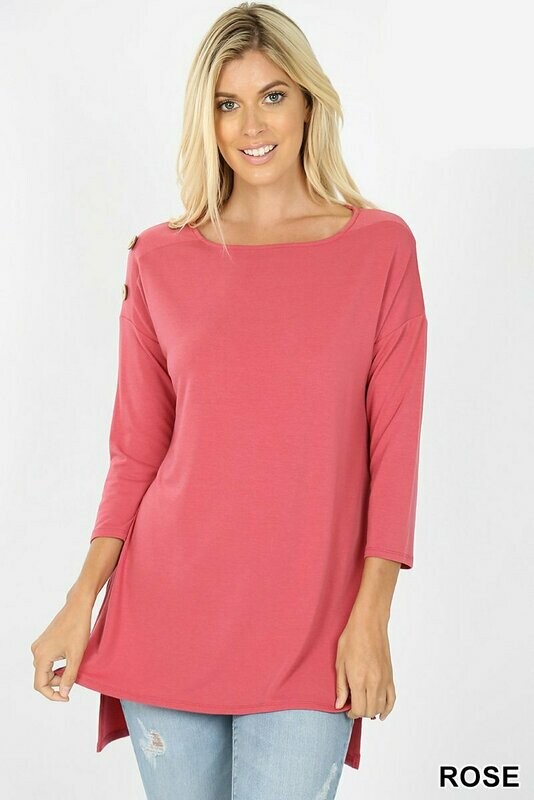 Single Shoulder 3 Wood Buttons Top