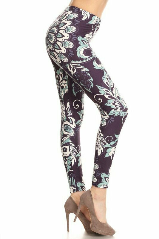 Buttery Soft Abstract Floral Printed Queen Size Leggings