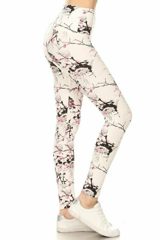 Buttery Soft Cherry Blossom High Waist Standard Size Leggings