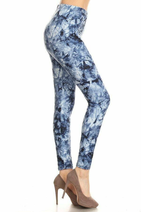 Buttery Soft Blue Tie Dye Printed Queen Size Leggings