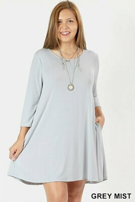 3/4 Sleeve Plus Size Swing Tunic With Side Pockets