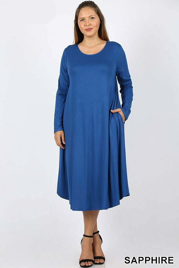 Long Sleeve Round Neck Pocket Dress
