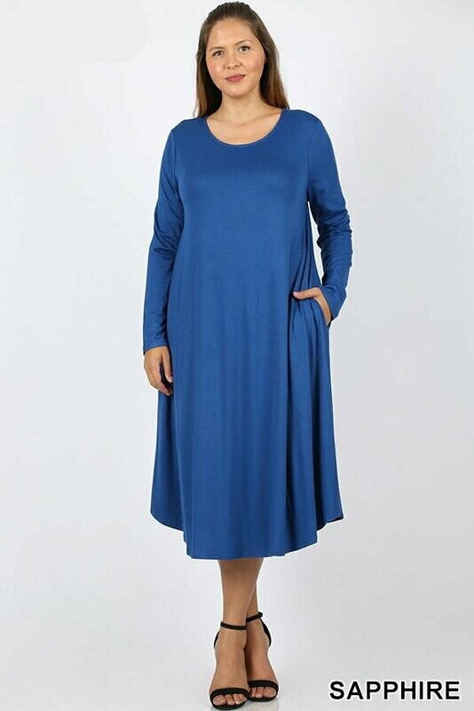 Long Sleeve Round Neck Pocket Dress