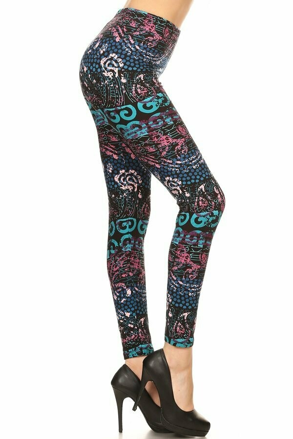 Buttery Soft Mixed Patterned Printed Plus Size Leggings