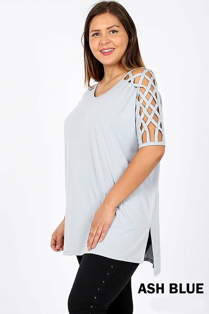 Criss-Cross Shoulder Side Split Hi-Low Hem Top