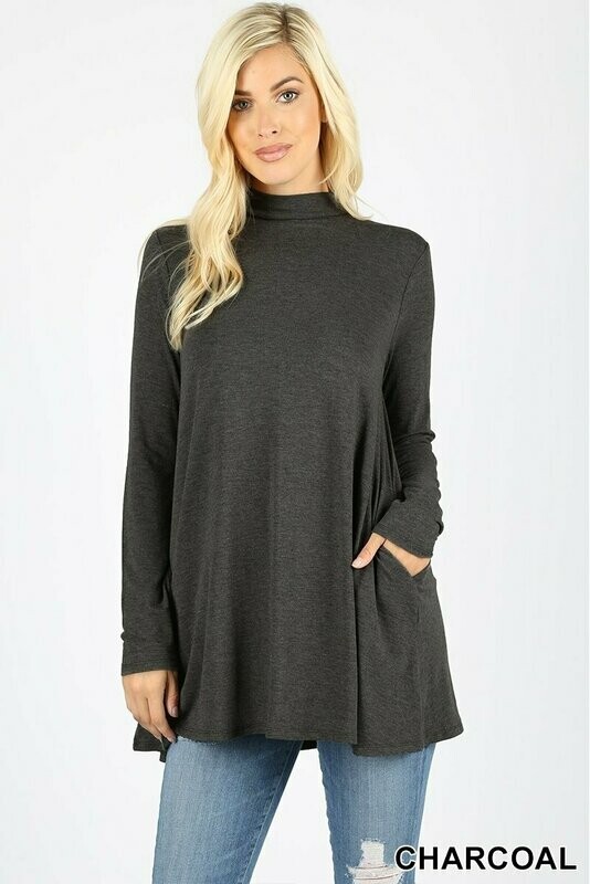 Long Sleeve Mock Neck With Side Pockets