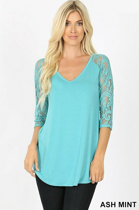 Lace Sleeve V-Neck Top