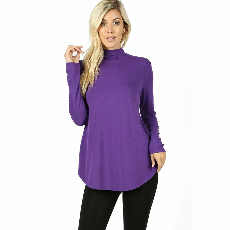Long Sleeve Mock Neck Round Hem Top