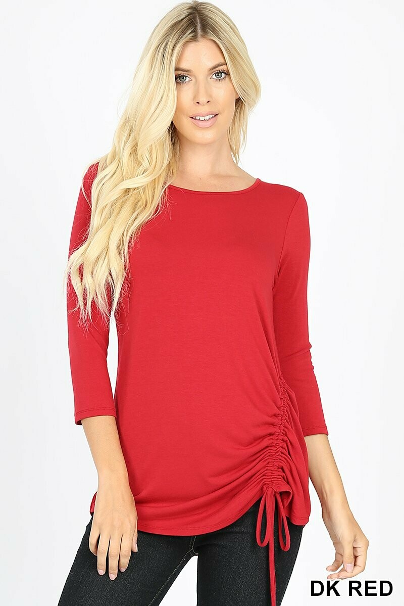 3/4 Sleeve Round Neck Side Ruched Top