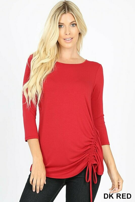 3/4 Sleeve Round Neck Side Ruched Top