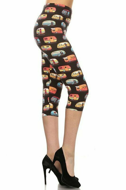 Buttery Soft Campers Printed Plus Size Capri's