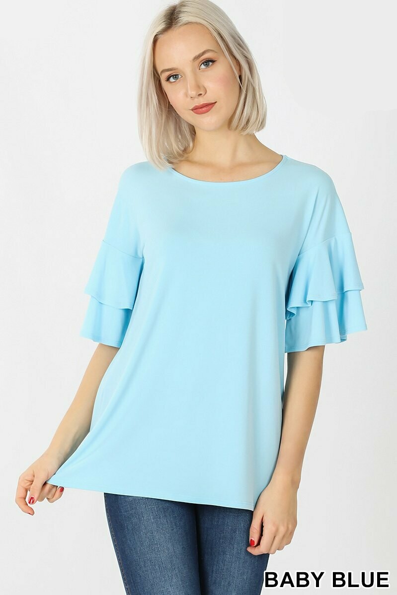 Double Ruffle Sleeve Plus Size Top