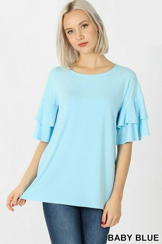 Double Ruffle Sleeve Plus Size Top