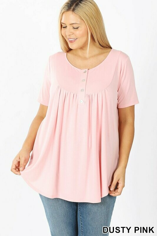 Short Sleeve Shell Button Plus Size Top