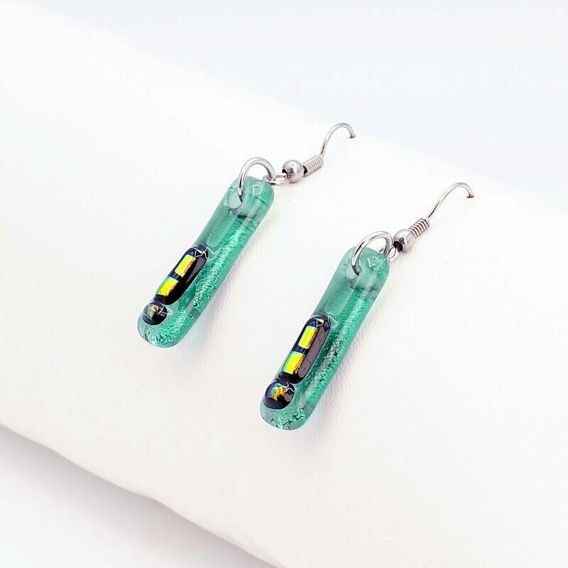 Boucles d'oreilles rectangle vert rivière