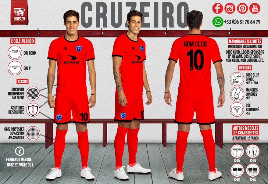 Maillot de Foot Rouge et Noir Cruzeiro