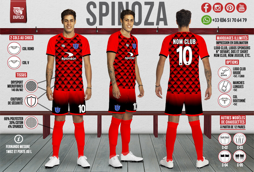 Maillot de Foot Rouge et Noir Spinoza