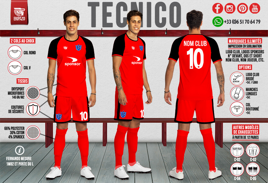 Maillot de Foot Rouge et Noir Tecnico