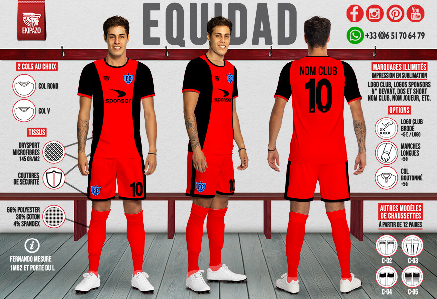 Maillot de Foot Rouge et Noir Equidad