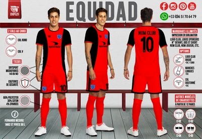 Maillot de Foot Rouge et Noir Equidad