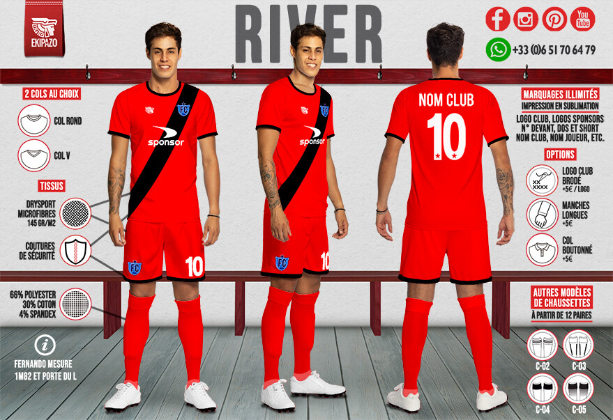 Maillot de Foot Rouge et Noir River