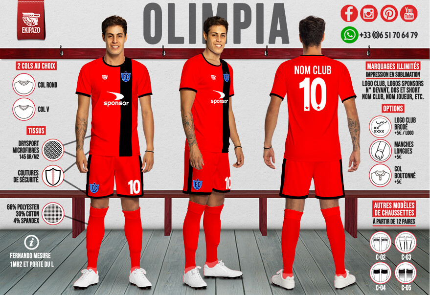Maillot de Foot Rouge et Noir Olimpia